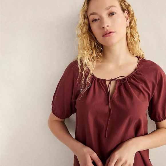 Haven Well Within Tops - Haven Well Within Cotton Voile Blend Gathered Scoop Neck Top Small Deep Garnet